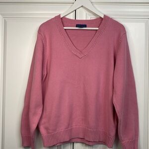 EUC Vtg Womens XL Karen Scott V Neck Pink Cotton Sweater Top Shirt Sweatshirt